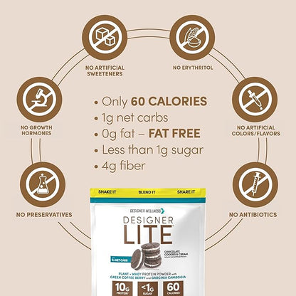 Designer Wellness, Designer Lite, Low Calorie Natural Protein, Prebiotic Fiber, Key Vitamins &
