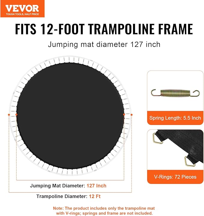 VEVOR Replacement Trampoline Mat, Universal Jumping Round Trampoline, Reinforce UV-Resistant Mat