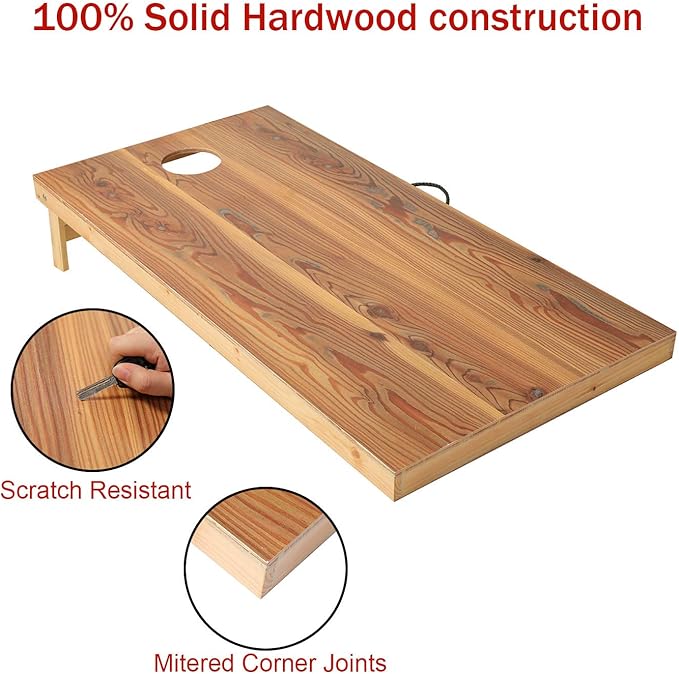 UKASE Solid Wood Regulation Size Cornhole Set Portable Bean Bags Toss Game with Durable Wood Grain