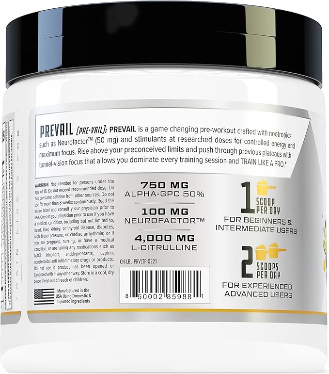 Prevail Pre Workout Powder with Nootropics Pre-Workout Drink for Men and Women Lazer Focus and