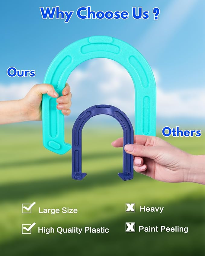 Giant Horseshoe Game Set for Adults and Family – 10" Oversized Lawn Toss Game with Jumbo