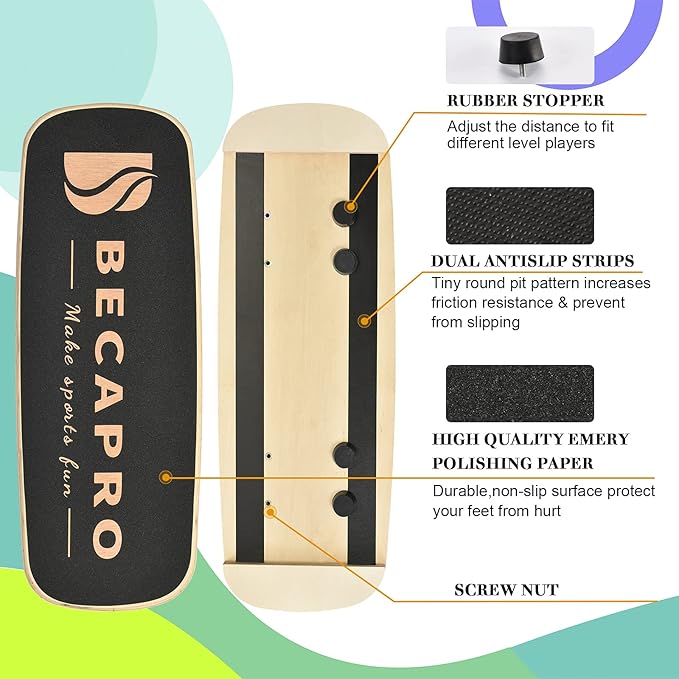 Balance Board Trainer, Wooden Balance Board with Adjustable Stoppers -3 Different Distance