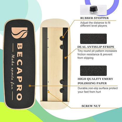 Balance Board Trainer, Wooden Balance Board with Adjustable Stoppers -3 Different Distance
