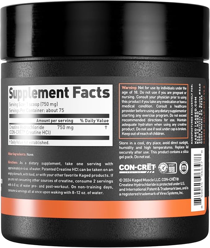 Kaged Creatine HCl Powder, Unflavored, Muscle Building and Recovery Supplement, Patented Formula