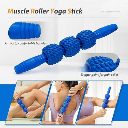 5 in1 Foam Roller Set, Trigger Point Foam Roller, Massage Roller Stick, Massage Ball, Resistance
