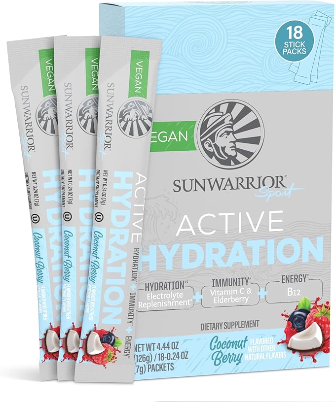 Electrolyte Powder Hydration Packets Powder B12 Elderberry | Coconut Berry Flavored 18 Stick Packs
