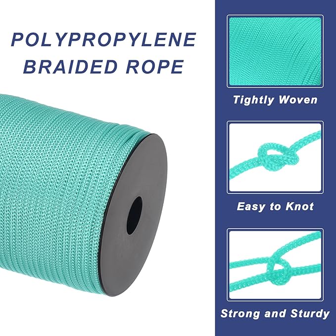 MECCANIXITY 5/32 Inch Polypropylene Rope Braided Ropes, 328ft Camping Rope Hollow Utility Cord for