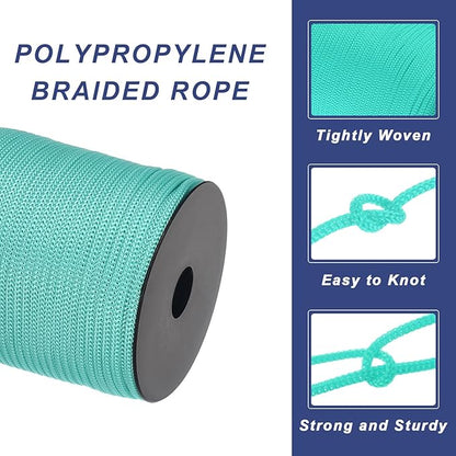 MECCANIXITY 5/32 Inch Polypropylene Rope Braided Ropes, 328ft Camping Rope Hollow Utility Cord for