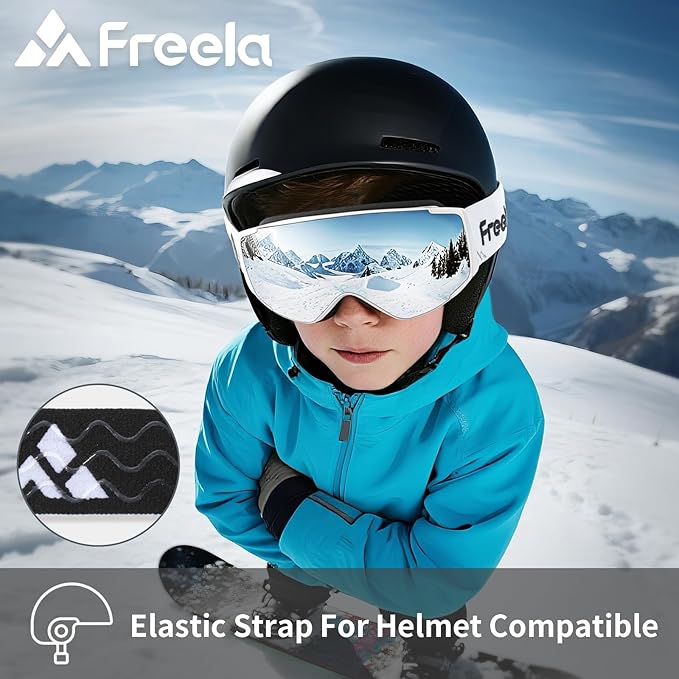 Freela Kids Ski Snowboard Goggles for Toddler(3-14) Youth Anti Fog Anti UV Goggles Girls Boys Snow