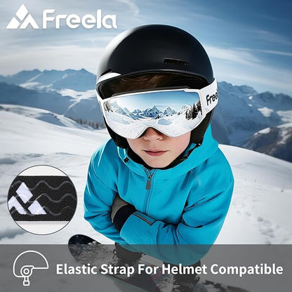 Freela Kids Ski Snowboard Goggles for Toddler(3-14) Youth Anti Fog Anti UV Goggles Girls Boys Snow