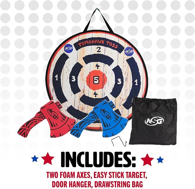 NSG Tomahawk Toss - Foam Axe Throwing Game for Kids - Two Lightweight Axes with Large Easy Stick