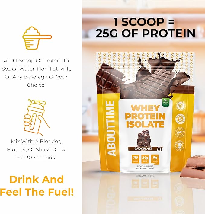 About Time Whey Protein Isolate Powder 24g Chocolate, Natural Ingredients, Non-GMO, Gluten-Free