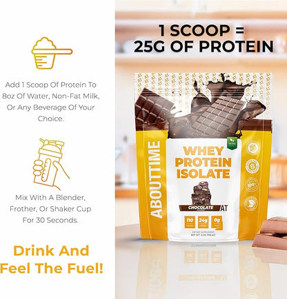 About Time Whey Protein Isolate Powder 24g Chocolate, Natural Ingredients, Non-GMO, Gluten-Free