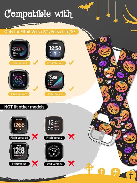 Watbro Halloween Holiday Band Compatible with Fitbit Versa 3 / Sense/Fitbit Versa 4 / Sense 2 Bands