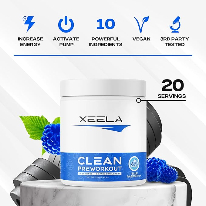 XEELA Pre Workout Powder - Clean & Tested - Jitter Free, Safe, and Natural - Increase Thermogenic