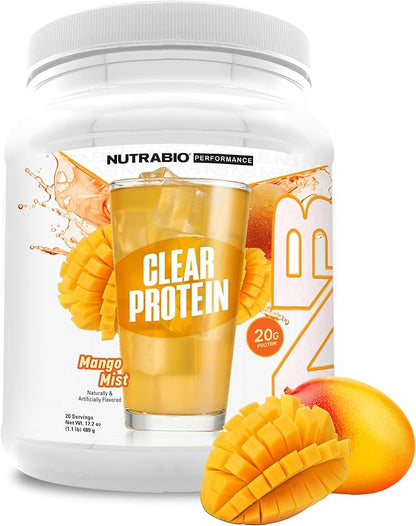 NutraBio Clear Protein Powder, Mango Mist - 20 Servings, 20g Clear Whey Protein Isolate, 0 Sugar