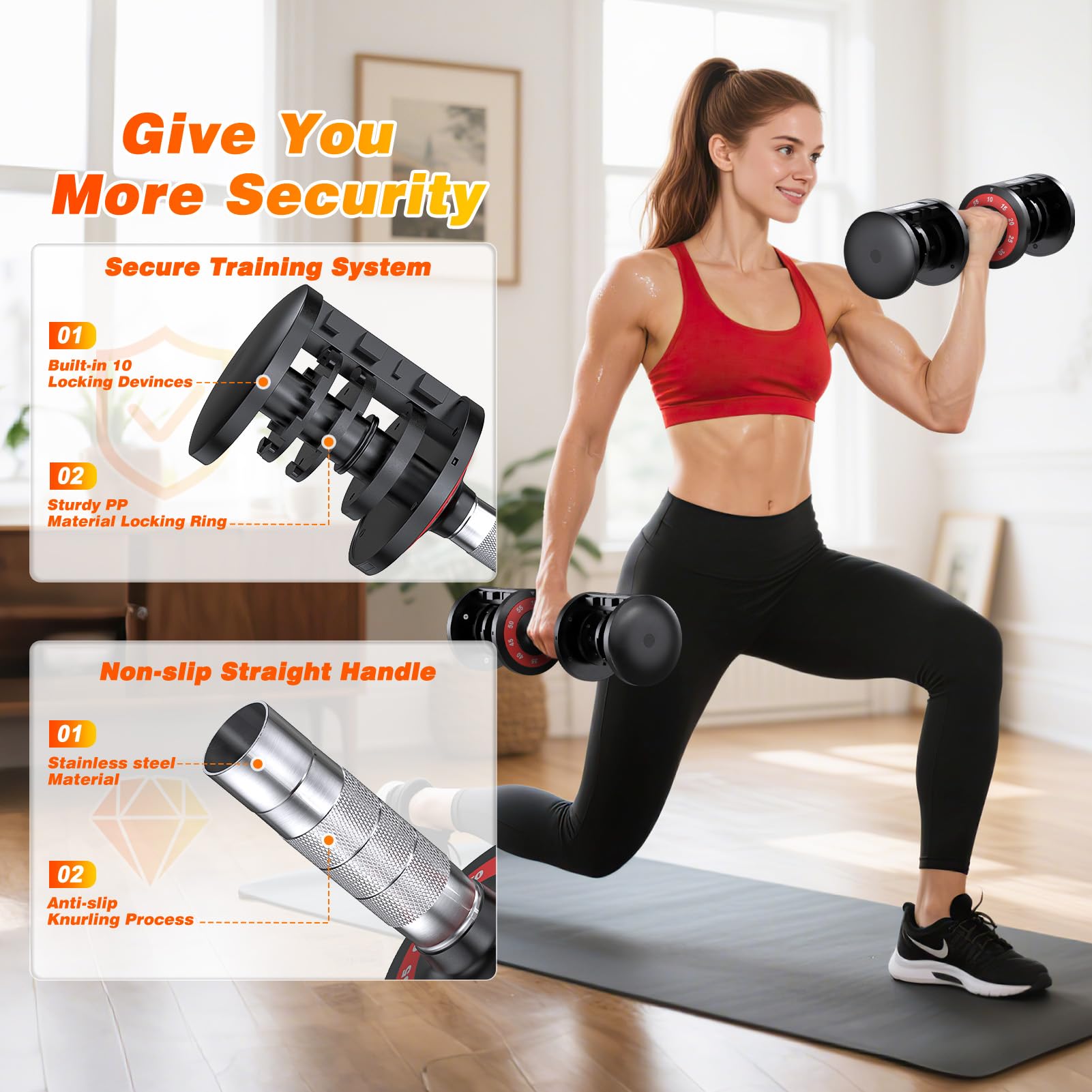 XDDIAS Adjustable Dumbbells Set of 2, Weight Set at Home (55LB 10-Level)
