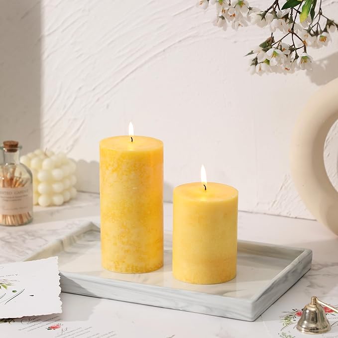 3x6 inch Yellow Pillar Candles Set of 3, Unscented Pillar Candle, Dripless and Smokeless Large