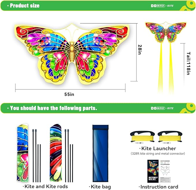 Butterflys for Kids, Beautiful Kite Easy to Fly for Beginners with 328 ft Line & Line Winder, Easy