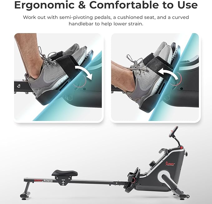 Sunny Health & Fitness Flip & Foldable Rowing Machine for Home w/Extended Slide Rail, Full-Body