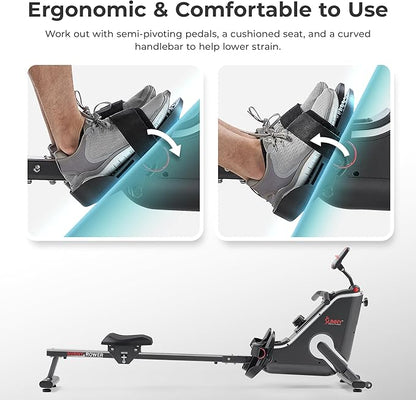 Sunny Health & Fitness Flip & Foldable Rowing Machine for Home w/Extended Slide Rail, Full-Body