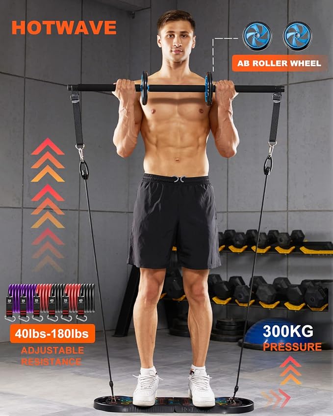 HOTWAVE Portable Exercise Equipment with 16 Gym Accessories.20 in 1 Push Up Board