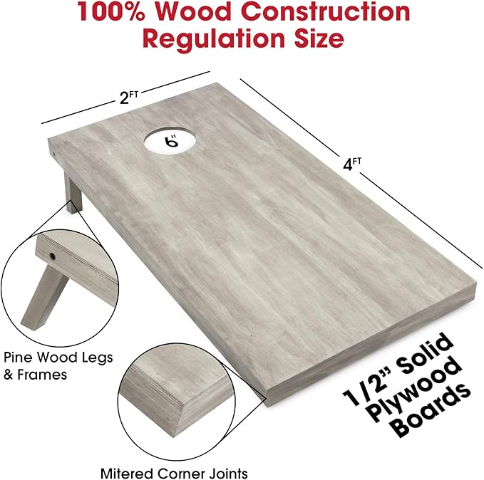 GoSports 4 ft x 2 ft Regulation Size Wooden Cornhole Boards Set - Includes Carrying Case and Bean