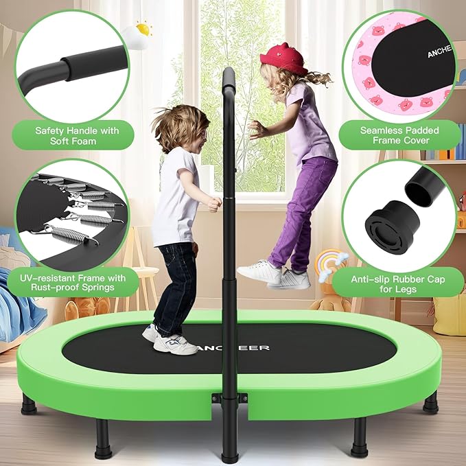 ANCHEER 56" Double Mini Trampoline for Kids, Mini Rebounder with 5-Level Adjustable Handle