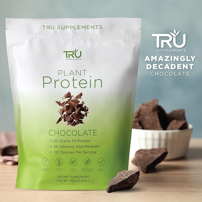 TRU Supplements Plant Based Protein Powder, BCAA, EAA, 20g Vegan Brown Rice & Pea Protein, 100