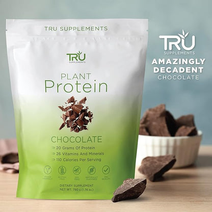 TRU Supplements Plant Based Protein Powder, BCAA, EAA, 20g Vegan Brown Rice & Pea Protein, 100