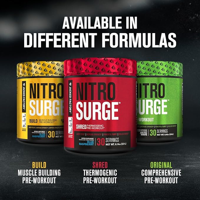 Jacked Factory NITROSURGE Shred Pre Workout Supplement - Energy Booster, Instant Strength Gains