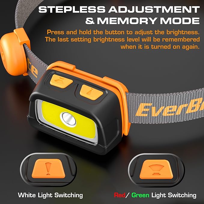 EverBrite Rechargeable Headlamp - 350 Lumens Headlight with Red/Green Light and Tail Light, 7
