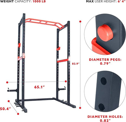 Sunny Health & Fitness Power Zone Strength Rack Power Cage - 1000 LB Weight Capacity, Spotter Bar