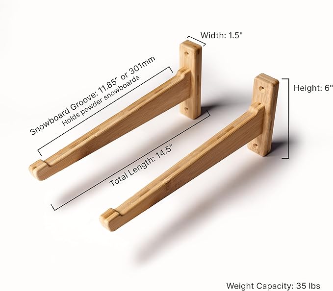 Bamboo Snowboard Wall Mount ??Horizontal Snowboard Rack for Display or Storage ??Durable Wall