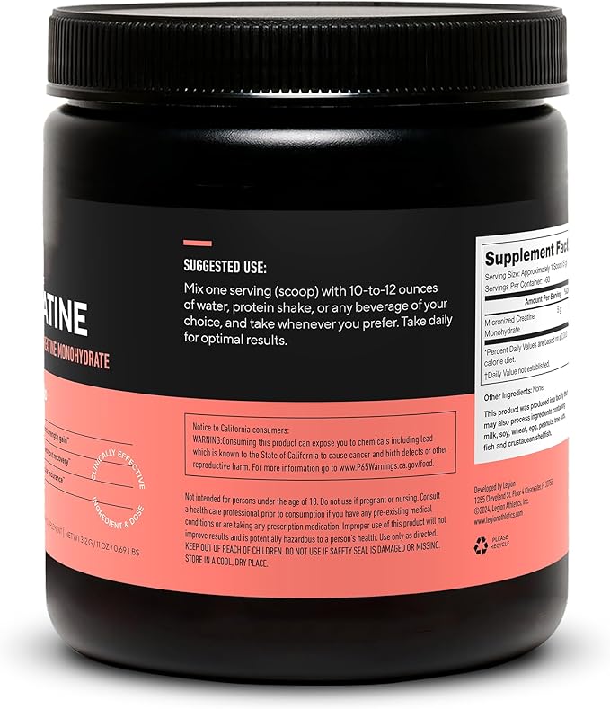 LEGION Micronized Creatine Monohydrate Supplement - Clean Creatine Powder for Muscle Gain & Post