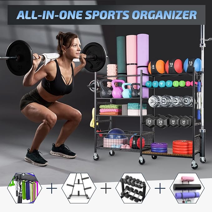 PLKOW Dumbbell Rack, Weight Rack for Dumbbells, Home Gym Storage for Dumbbells Kettlebells Yoga Mat