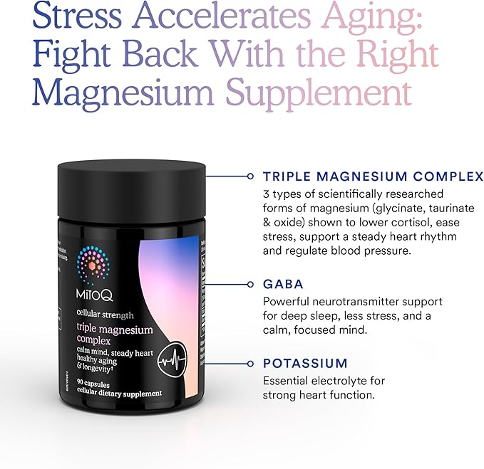 MitoQ Triple Magnesium Complex | Magnesium Glycinate, Taurinate, Oxide with GABA for Heart Health