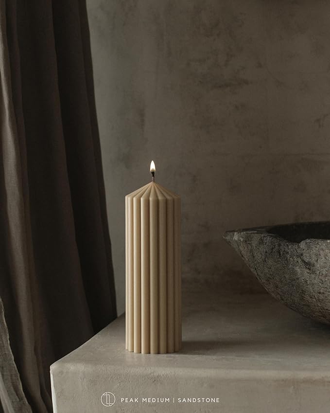 LAWA Ribbed Peak Pillar Candle - Large Beautiful Handmade Pillar Scented Soy Wax Candle Elegant