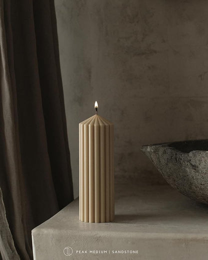 LAWA Ribbed Peak Pillar Candle - Large Beautiful Handmade Pillar Scented Soy Wax Candle Elegant