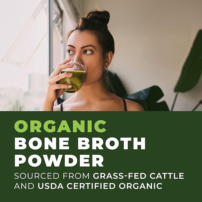 16oz Organic Bone Broth Protein Powder from Grass Fed Beef - USDA Certified Organic, Single