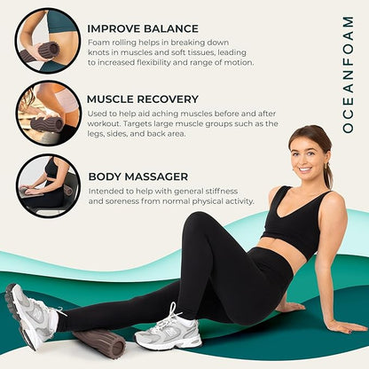 Oceanfoam Ripple Travel Foam Roller (11" x 3.35") Firm Mini Foam Roller for Physical Therapy, Deep