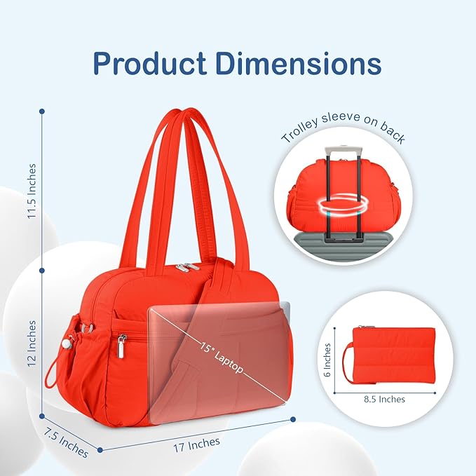 TOPDesign Travel Duffel Bag for Women, Puffer Gym Bag Sports Tote with Wet Pocket, Carry On