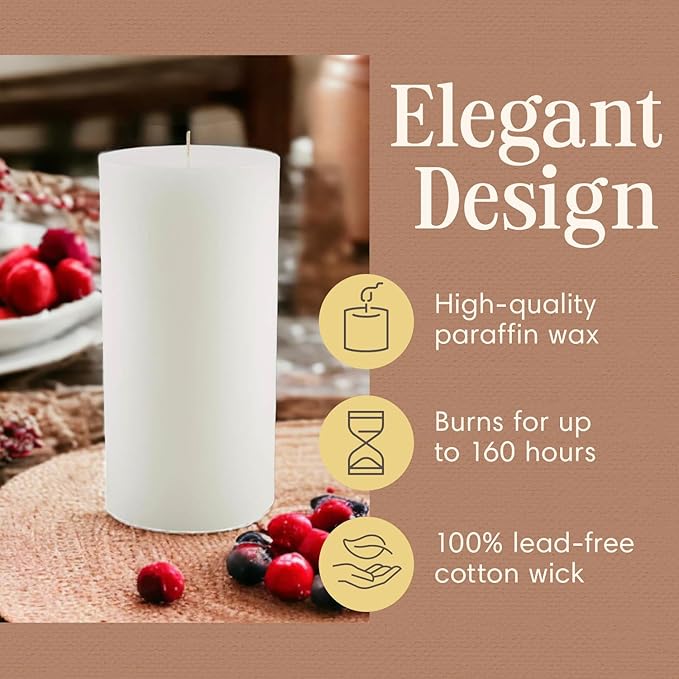 Mister Candle Non Scented Luxury 4 x 8 Pillar Candle, Hand Poured White Unscented Candle for Home