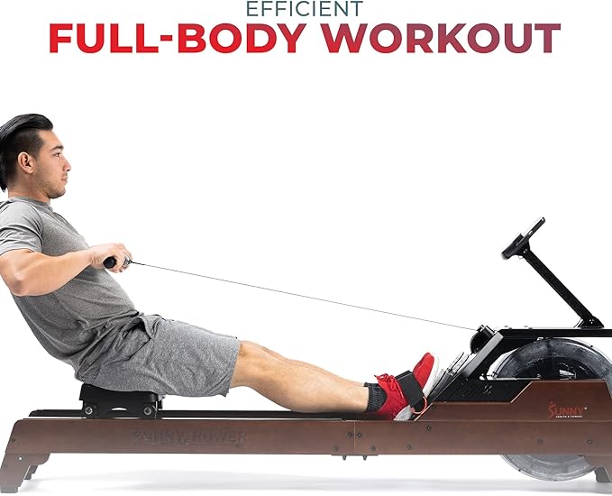 Sunny Health & Fitness Elite Water Rowing Machine with High Dynamic Resistance Vertical Tank
