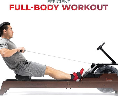 Sunny Health & Fitness Elite Water Rowing Machine with High Dynamic Resistance Vertical Tank