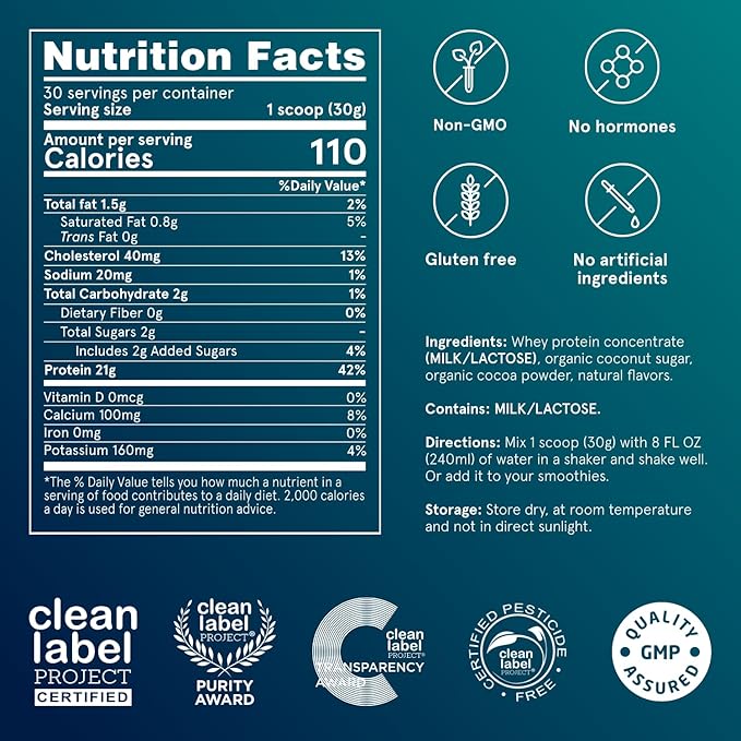 Puori Whey Protein Powder - Dark Chocolate - PW1 Pasture Raised, Grass-Fed & Non-GMO - 100% Natural