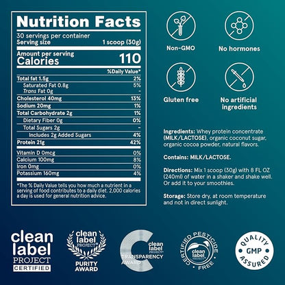 Puori Whey Protein Powder - Dark Chocolate - PW1 Pasture Raised, Grass-Fed & Non-GMO - 100% Natural