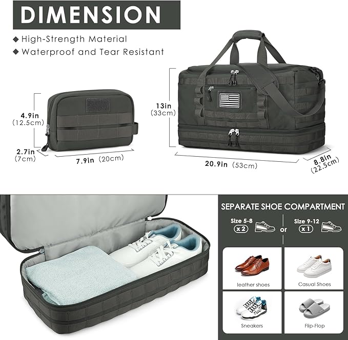 ETRONIK Travel Bag for Men Women, Gym Bag & Tactical Duffle Bags for Travel, Carry on with Toiletry