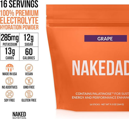 Nakedade Grape – Performance Enhancing Sports Drink Powder - Electrolyte Powder – No GMOs or