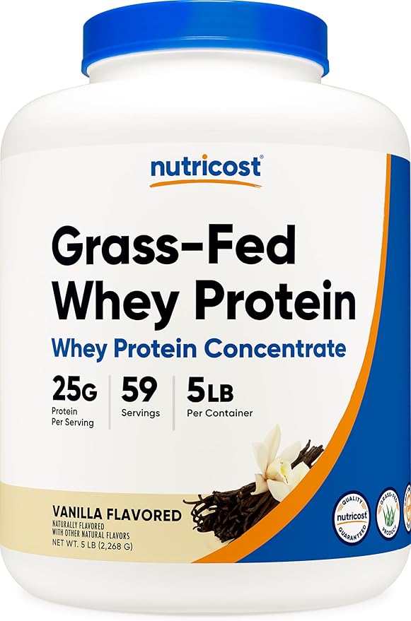 Nutricost Grass-Fed Whey Protein Concentrate (Vanilla) 5LBS - Undenatured, Non-GMO, Gluten Free